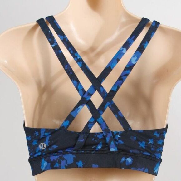 Lululemon Black Blue Women's Square Neck Cross Back Activewear Sports Bra - Picture 2 of 3